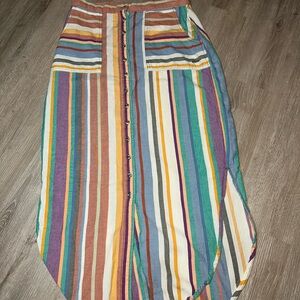 KAVU Button Front Midi Skirt Striped Cotton Boho Festival M